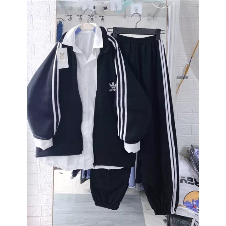 SÉT  BỘ ÁO KHOÁC THỂ THAO 3 SOC IN CHỮ DASS +QUẦN 3 SỌC BO GẤU  CHẤT NỈ  BÔNG