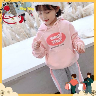 SBG13 - BỘ NỈ HỒNG HOODIE SAME QUẦN XÁM CHO BÉ GÁI