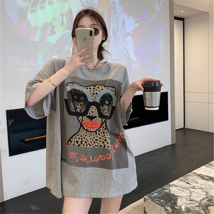 NRVP Áo Thun Nữ Dáng Dài Rộng Tay Ngắn Phong Cách Thời Trang Đường Phố Hàn Quốc