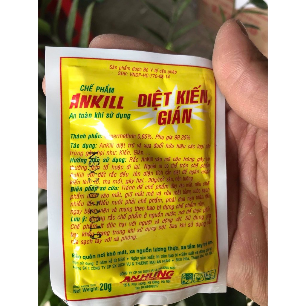 Chế phẩm Ankill diệt kiến gián côn trùng dạng bột rắc gói 20g