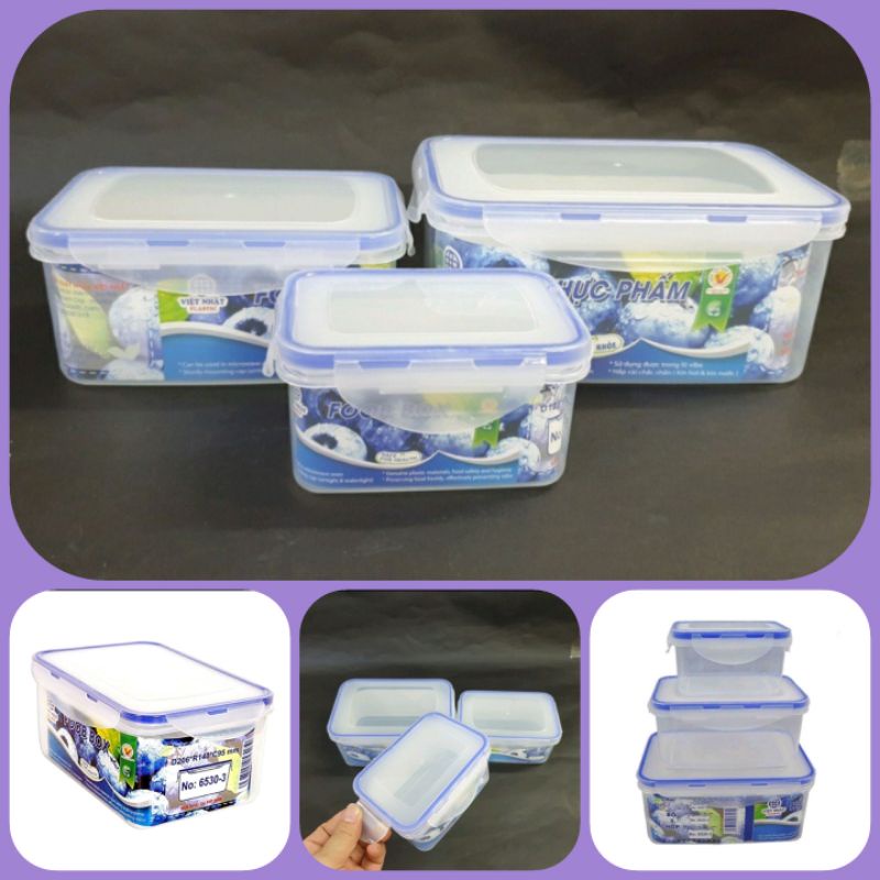 #Sale sập sàn# Hộp lạnh chữ nhật đựng thực phẩm, rau củ quả 4 khóa có gioăng cao su chống trào, chống đổ-nhựa sin