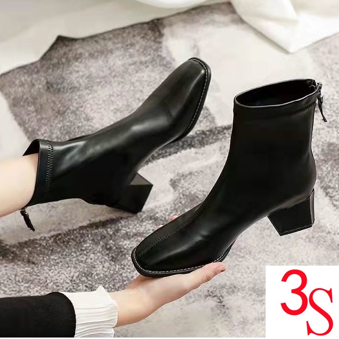 Giày Bốt Da Mềm Gót Thấp Dày Dặn Màu Nâu Phong Cách Pháp Thời Trang Mới 2021 Cho Nữ