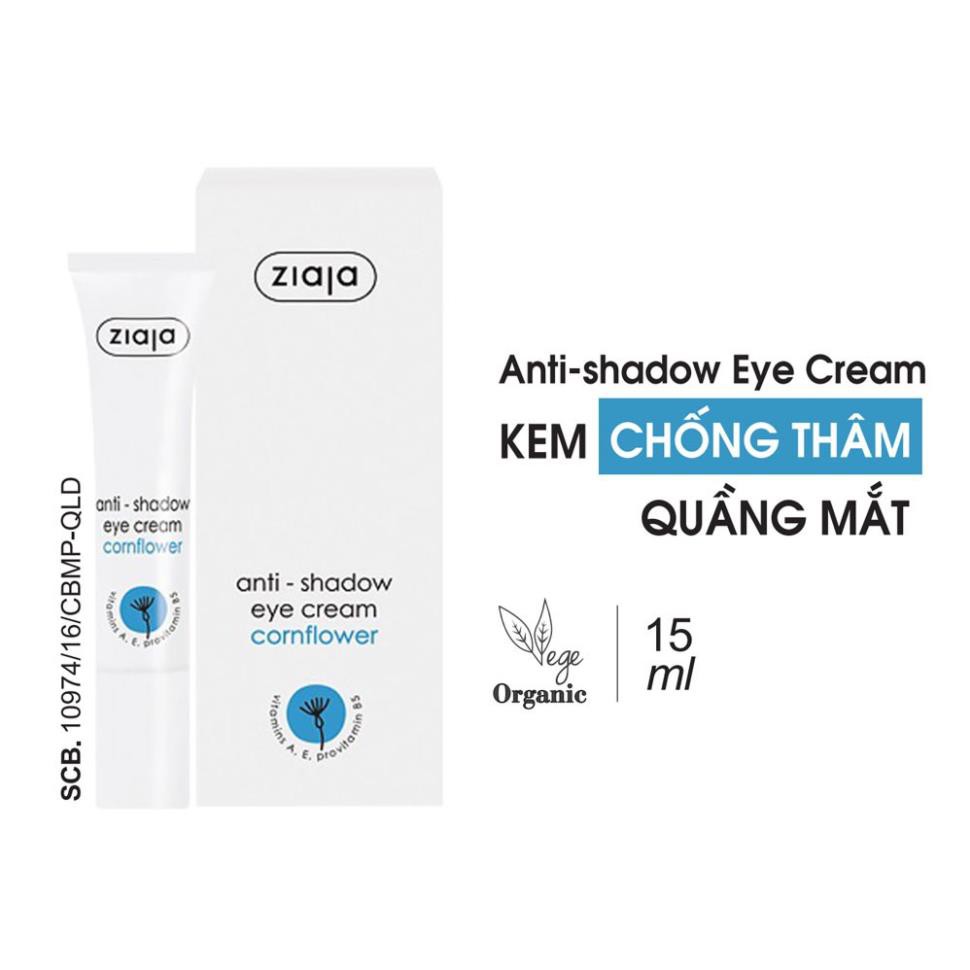 Kem thâm quầng mắt ZIAJA Anti shadow eye cream 15ml VEGE ORGANIC dưỡng mắt, chống nhăn mắt, chống quầng thâm mắt