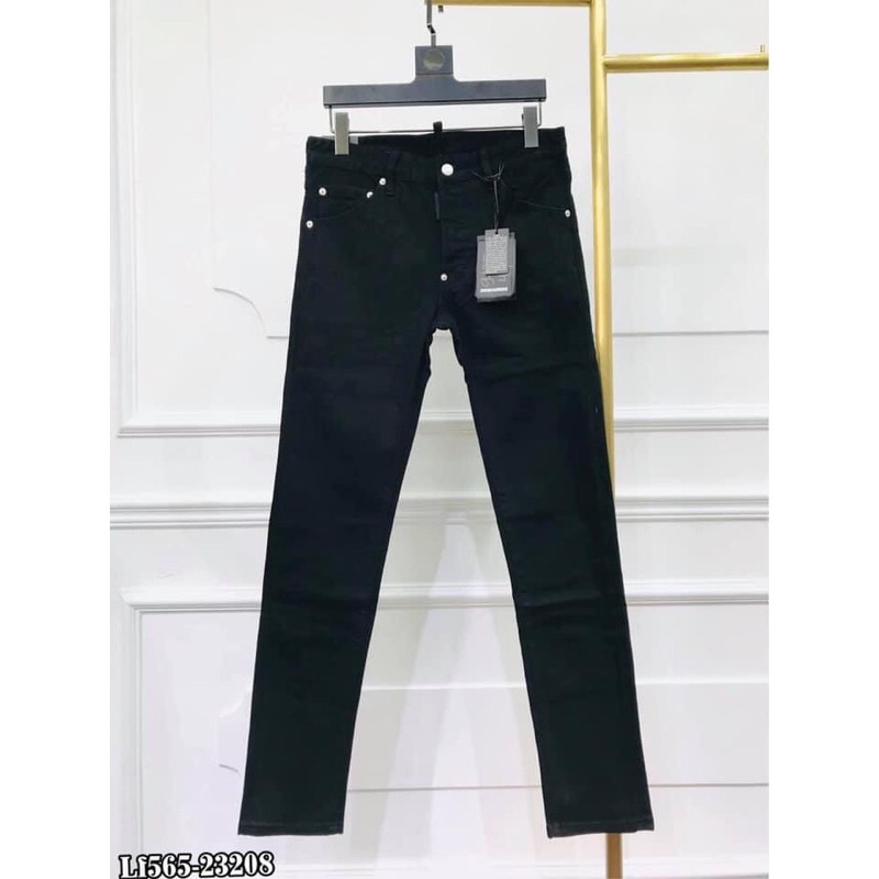 Quần jean bò nam đen trơn DSQ2 phối khoá zip sau viền cạp dáng slim fit chất vải dày dặn bền đẹp QJ157P