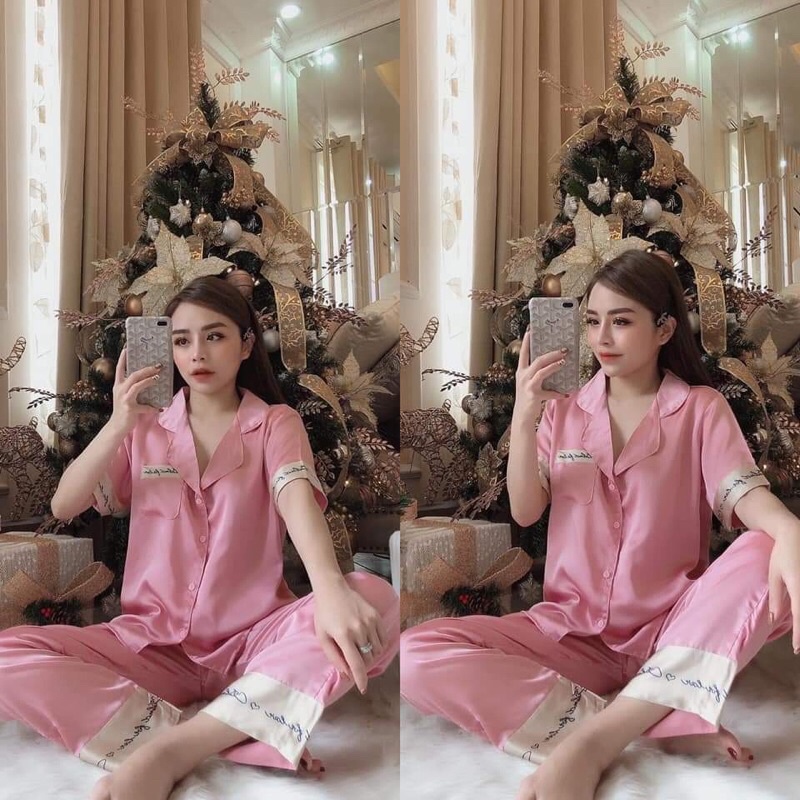 Bộ ngủ lụa kèm hình thật shop chụp ở gò vấp