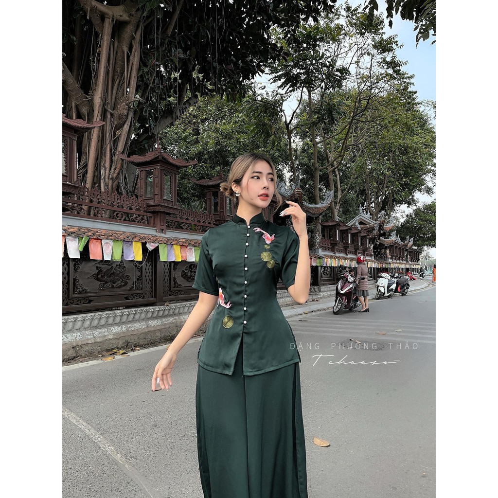 Đồ Lam Đi Chùa - Bộ đi lễ Bộ Lụa Nút ngọc cổ tàu trang nhã  L09