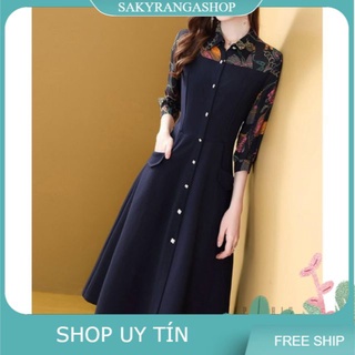 Đầm xoè nút phối tay voan