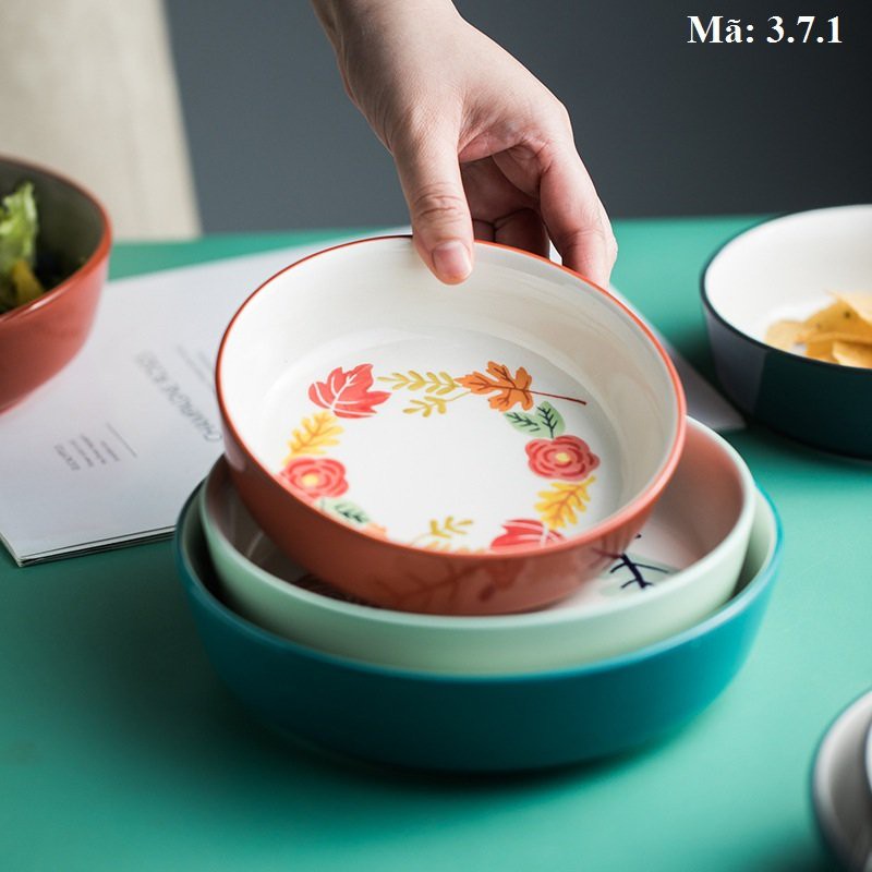 Tô sứ vẽ hoa 4 mùa, bát đựng salad, đĩa để món xào, phụ kiện bàn ăn: 3.7.1