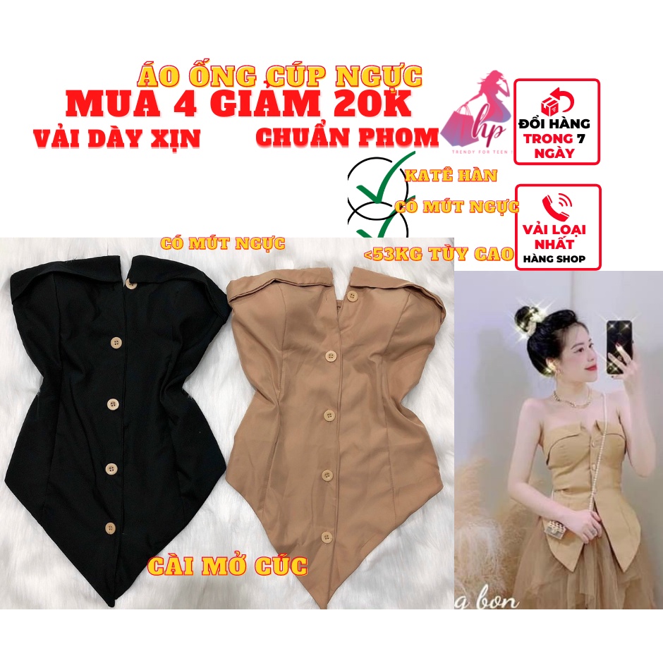áo ống nữ dạng quây cài mở cúc tà nhọn có mút ngực may nhún sau kiểu hàn quốc sang chảnh thời trang A127