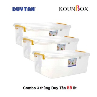 Combo 3 Thùng Nhựa Duy Tân Trong Suốt 55 Lít No.0998 Kích thước 67.6 x 45.7 x 25.4 cm.