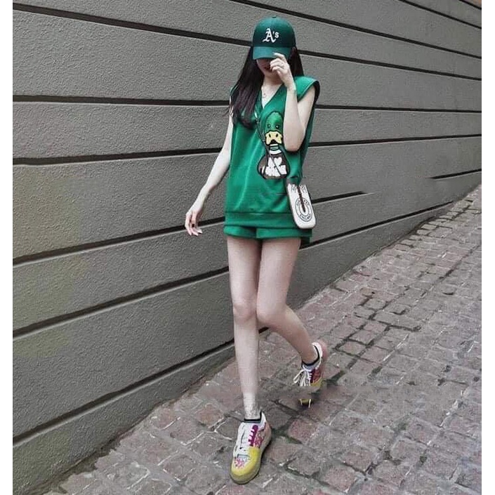 Bộ tanktop vịt xanh cổ tim siêu hot đồ bộ nữ cotton xuân hè TT630