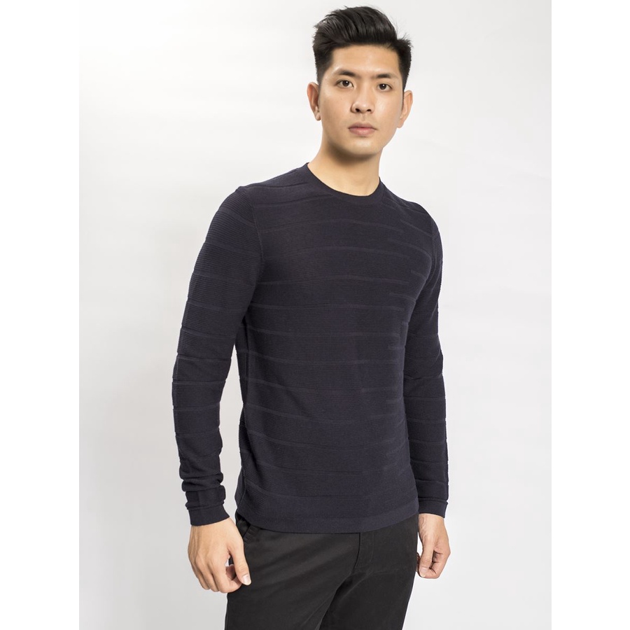 Áo len nam dài tay ARISTINO AWO004W8 dáng suông mỏng nhẹ nhưng ấm áp, co giãn thoải mái, toạ tiết vân ngang