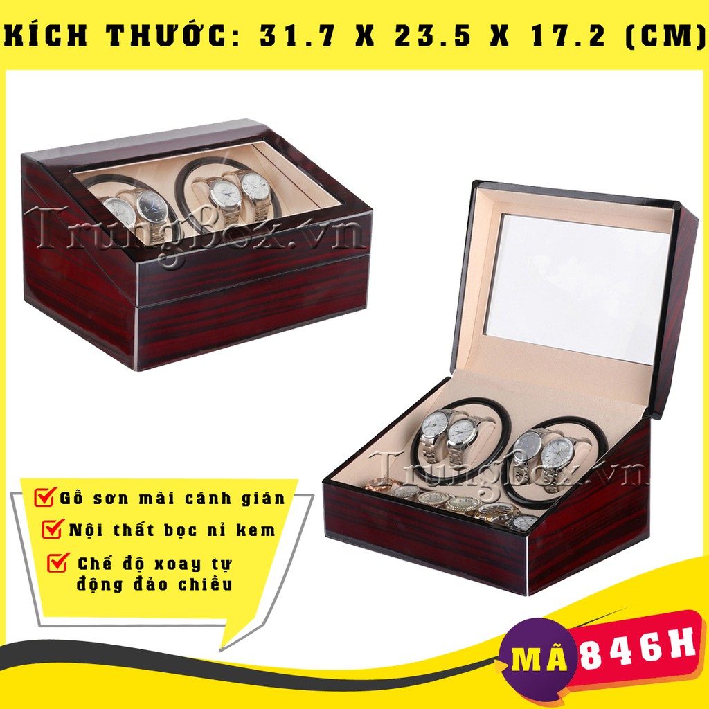 [MOTOR NHẬT] Hộp Xoay Đồng Hồ Cơ 4 Xoay 6 Tĩnh SAIKE - Vỏ Da &amp; Vỏ Gỗ