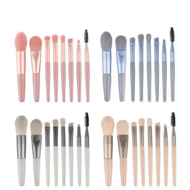 Cọ trang điểm make up cá nhân 8 món đầu lông mềm mại màu Pastel kèm túi Zip 🍀Clovershop68🍀