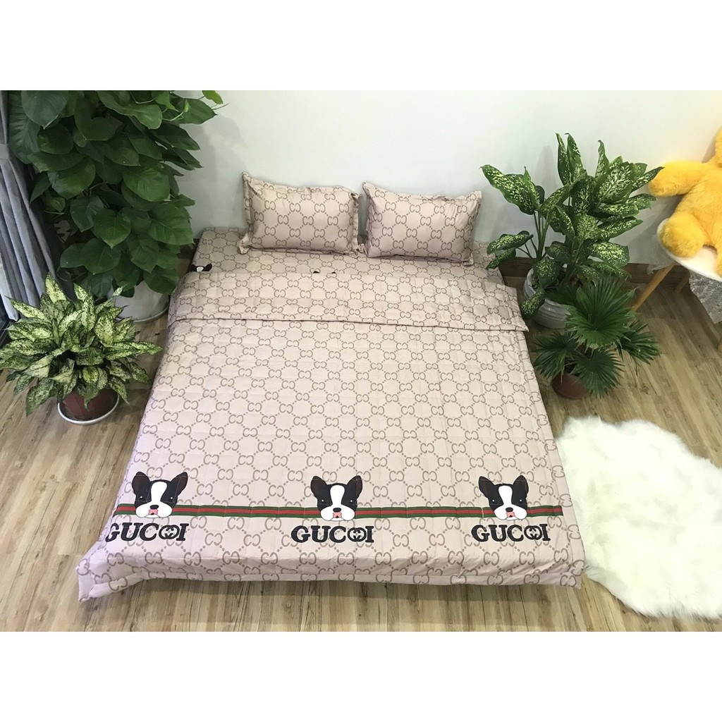 Bộ Ga Gối Poly Cotton chó GG loại đẹp bo chun đủ kích thước + vỏ gối ôm, chất mềm, không phai, không xù lông.