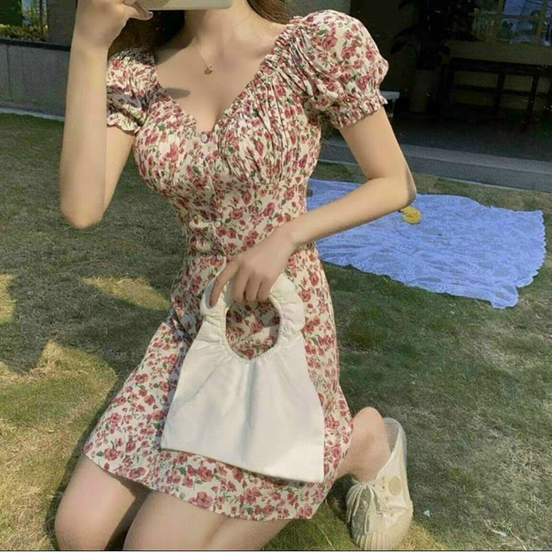 🛑SIÊU PHẨM ĐẦM HOA NHÍ🛑Đầm hoa bẹt vai lên form xinh lung linh
