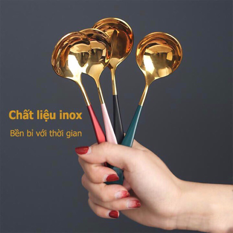 muỗng inox mạ vàng cán dài nhiều màu