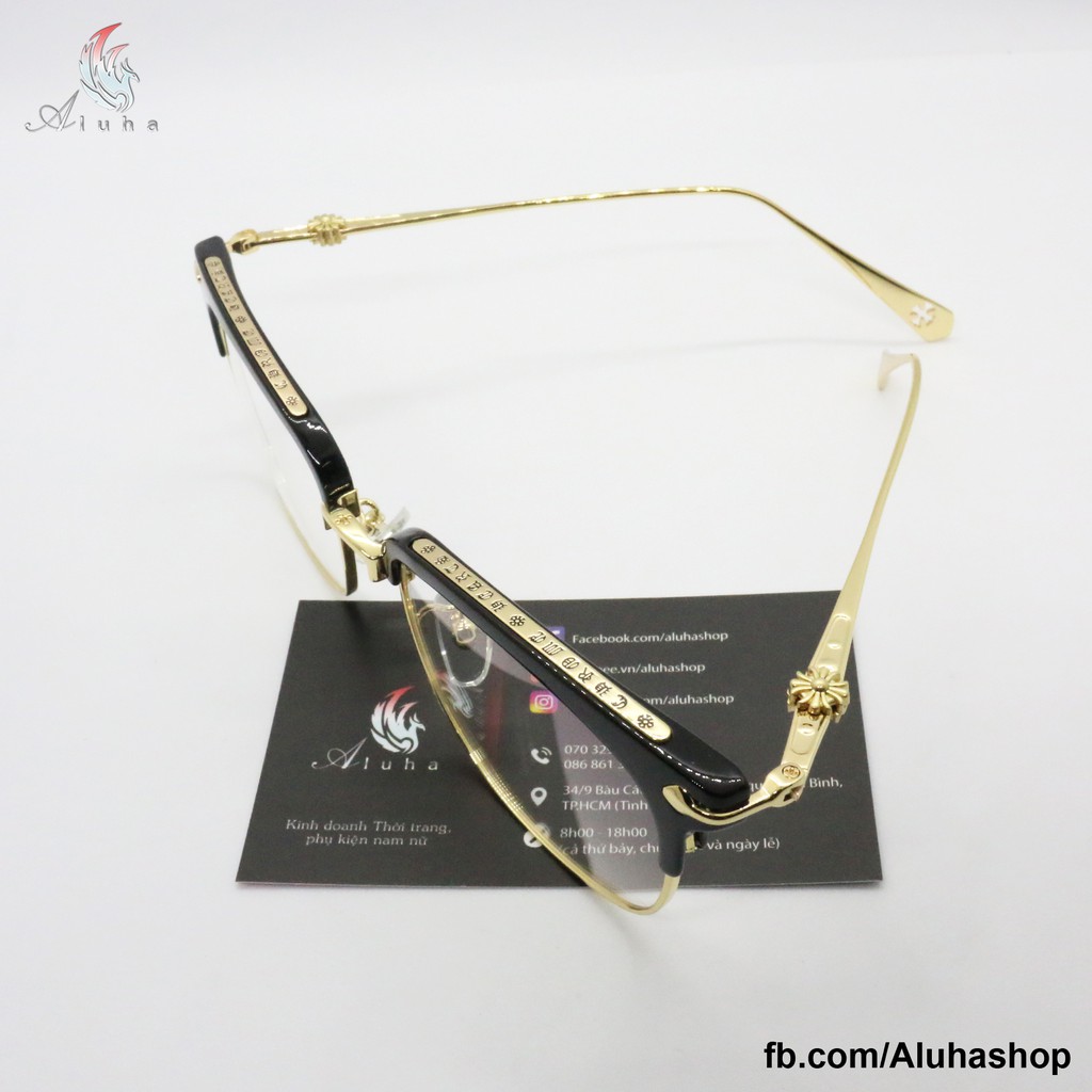 Gọng kính Chrome Hearts chống ánh sáng xanh dáng Clubmaster Hàn Quốc khắc chữ tinh tế - K0018 - Aluha