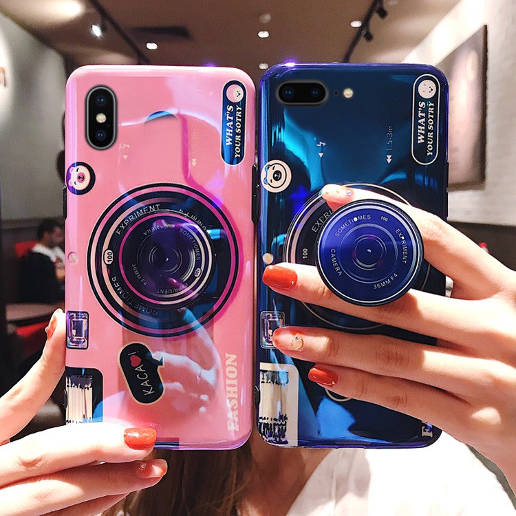 Ốp điện thoại hình máy ảnh kèm khuyên đứng cho iPhone 12 X 5 5S SE 6 6S 7 8 Plus XS MAX XR 11 PRO MAX