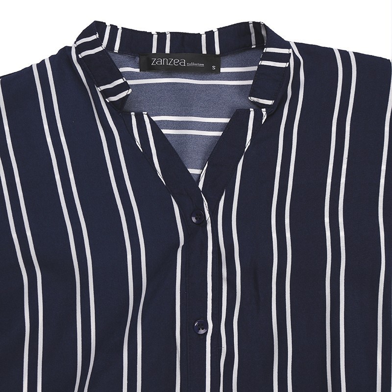 Đầm nữ ngắn tay cổ tròn sọc vằn thời trang | BigBuy360 - bigbuy360.vn