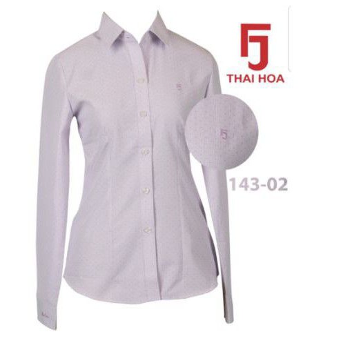 áo sơ mi nữ Thái Hòa hoa nhí tím vải sợi tre pha cotton và poly