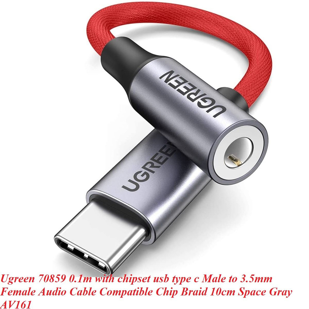 Ugreen 70859 10CM chip DAC Tương thích điện thoại Samsung màu đỏ Cáp chuyển đổi tai nghe USB C sang 3.5 mm 0.1M AV161