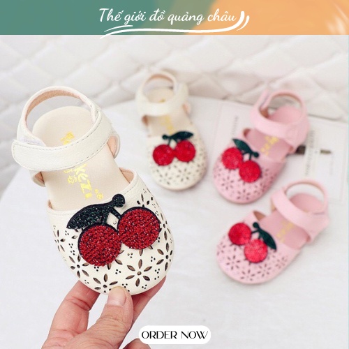 DÉP Sandal lỗ đính cherry đá cho bé gái - quảng châu CAO CẤP LOẠI 1  mẫu mới ! (A611)