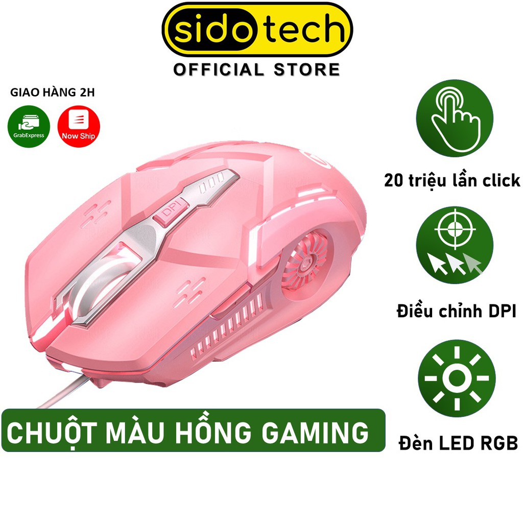 Chuột Máy Tính Màu Hồng Game Thủ SIDOTECH YINDIAO G5S Gaming Led Rgb 6 Nút Bấm DPI 3200 Tuổi Thọ Cao - Hàng Chính Hãng