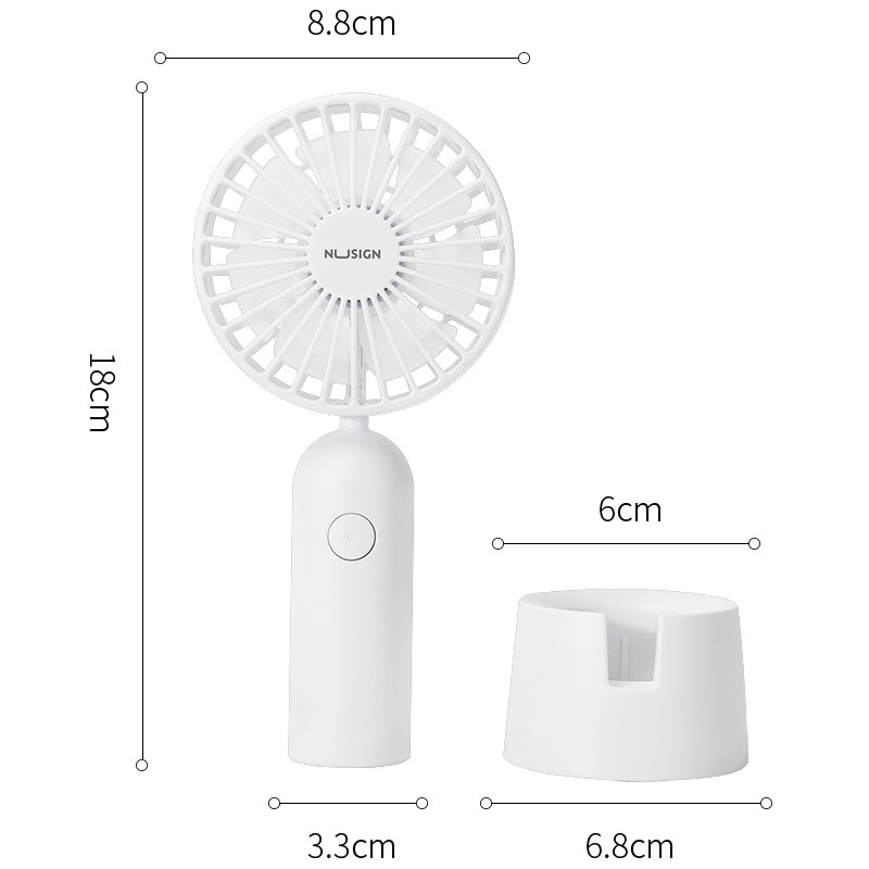 Quạt cầm tay cao cấp Nusign - Sạc tích điện USB - Có đế cắm tiện dụng - Trắng/Hồng/Xanh ngọc - 1 chiếc - NS916