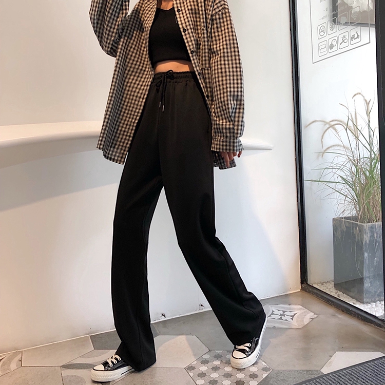 SUXI Quần dài ống rộng lưng cao phong cách Hàn Quốc hợp thời trang