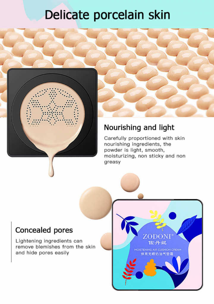 ZODONI glowing flawless cream cushion cream small mushroom head cushion bb cream with puff moisturizing liquid foundation cc cream WIND