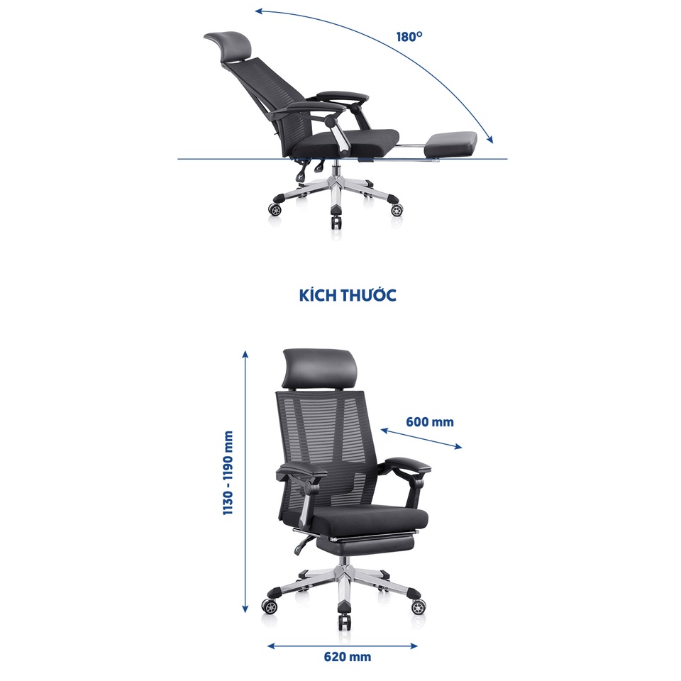 Ghế công thái học GOVI Ergonomic Plato PL07 - Tựa đầu cố định, tự tay điều chỉnh ngả đồng bộ lưng ghế, ngả lưng 90-180