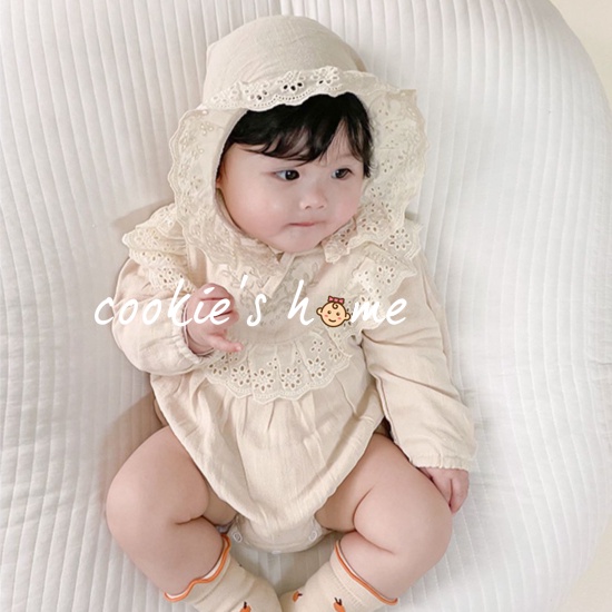 Body kèm nón màu nude phong cách vintage cho bé gái sơ sinh thôi nôi đầy tháng chụp studio