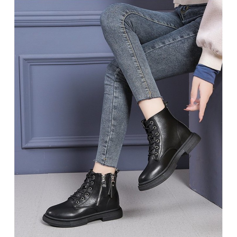 Boot Da Nữ 💖FREESHIP💖 Bốt Nữ Cổ Thấp - Chất Liệu Da Trơn Có Khóa Hông | BigBuy360 - bigbuy360.vn