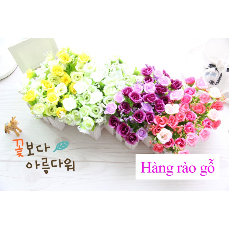 Hoa giả trang trí để bàn KHALIK, giỏ hoa hồng - hàng rào HF008