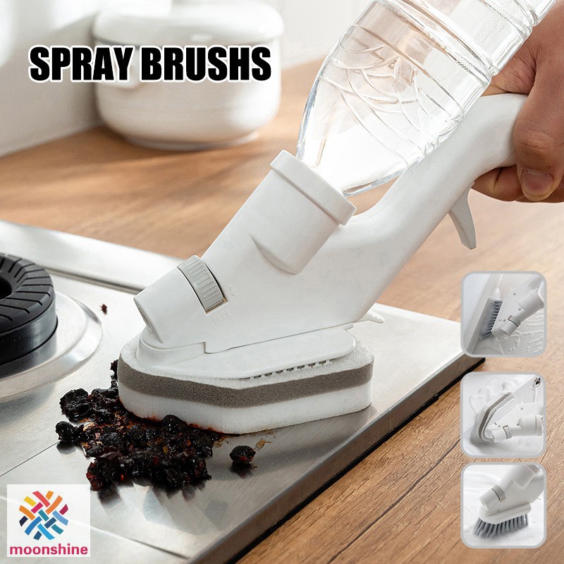 ❤PG❤ Multifunctional Water Spray Brush Set with Sponge Glass Scraper Cleaning Brush Crevice Brush Handle Portable Household
