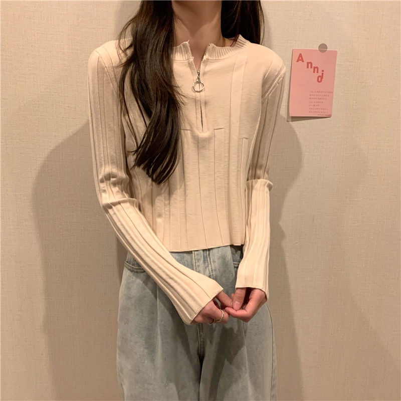 Áo len chui đầu cổ cao có khóa kéo màu sắc thời trang dành cho nữ