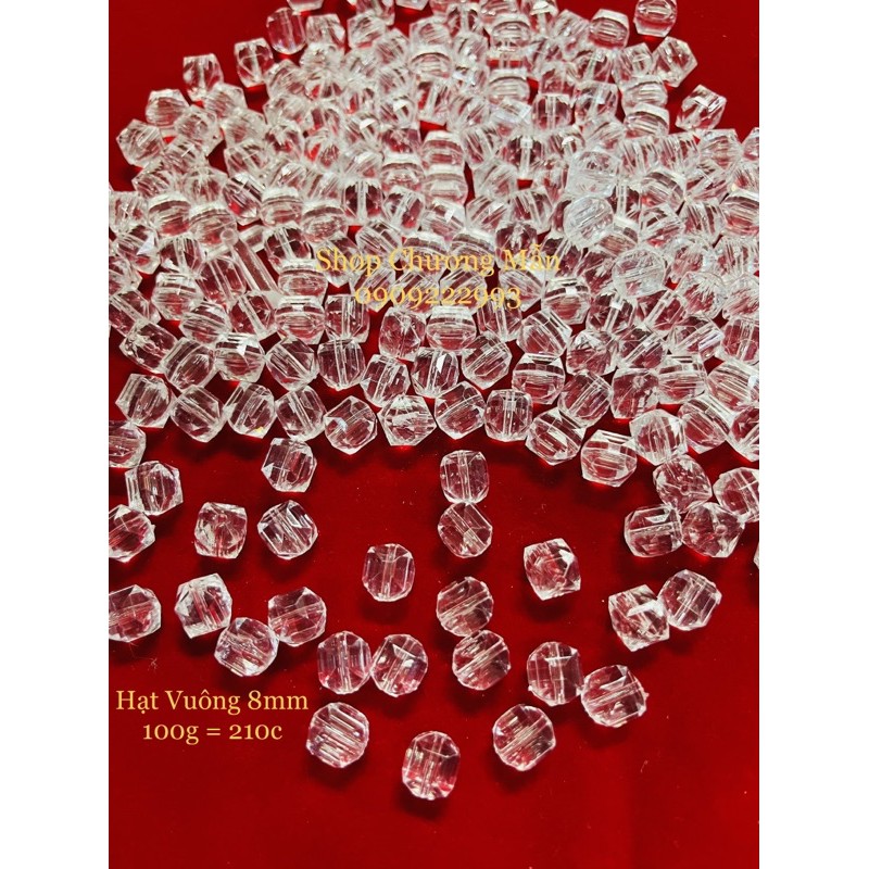 100G Chuỗi Hạt Góc Vuông 8mm Pha Lê Nhựa Giá Sỉ