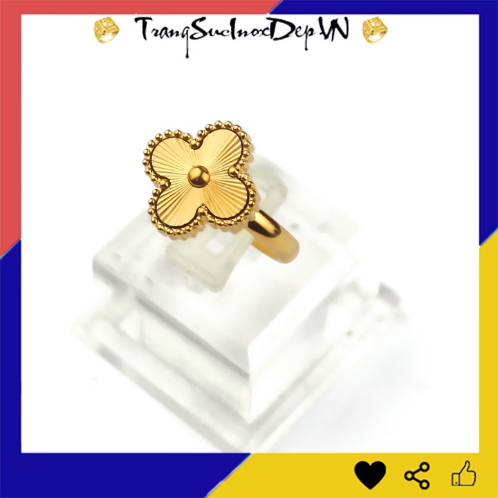 Nhẫn Titan hoa 4 cánh màu vàng may mắn bền mau, sang trọng - Tặng hộp đựng nhẫn xinh xắn