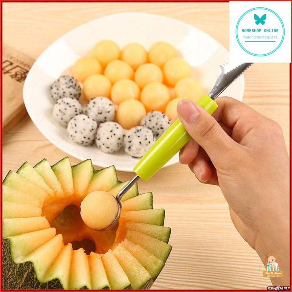 Thìa múc kem, tạo hình hoa quả 2 đầu thép không gỉ