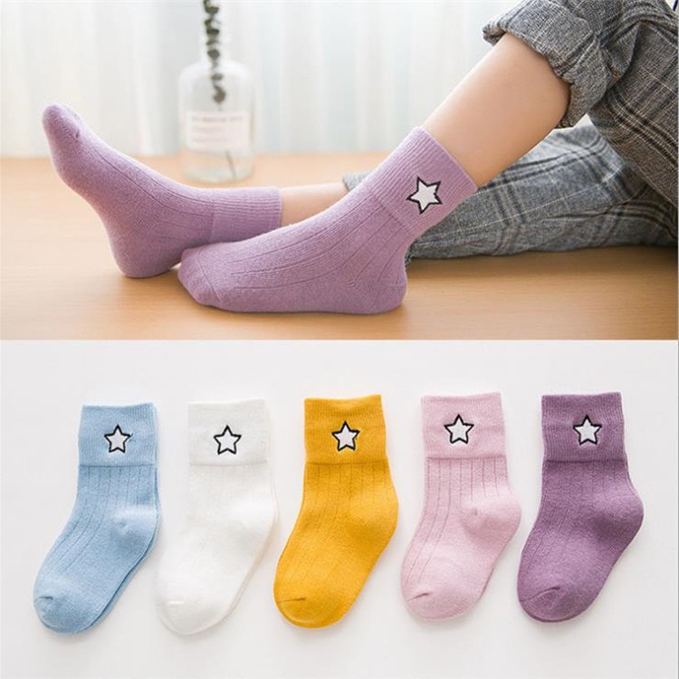 Set 5 đôi tất/vớ cho bé unisex cổ cao họa tiết ngôi sao từ 1 đến 15 tuổi