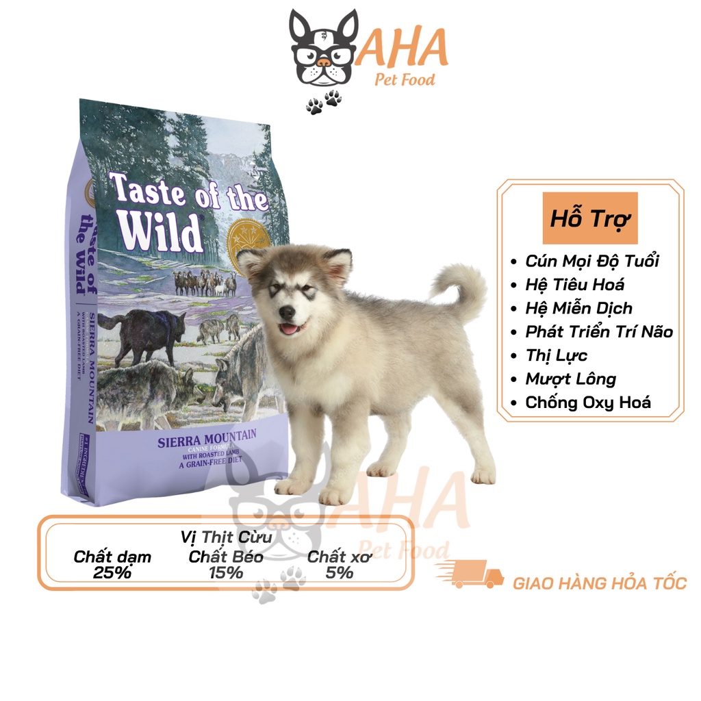 Thức Ăn Cho Chó Alaska Taste Of The Wild Bao 500g - Sierra Mountain Thức Ăn Cho Chó, Vị Thịt Cừu, Trái Cây Rau Củ Quả