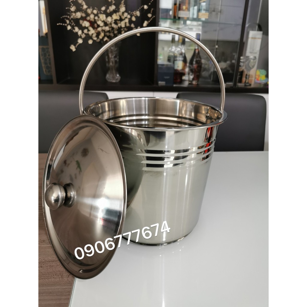 XÔ INOX CÓ NẮP ĐỰNG NƯỚC LÈO/ ĐỰNG ĐÁ