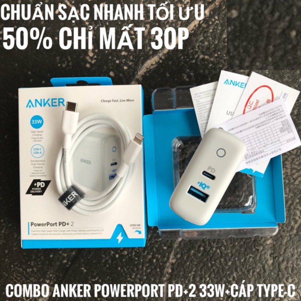 Củ sạc Anker PowerPort Pd+2 33w , Usb-c PD, PowerIQ2.0 - A2626 sạc nhanh IPhone Android