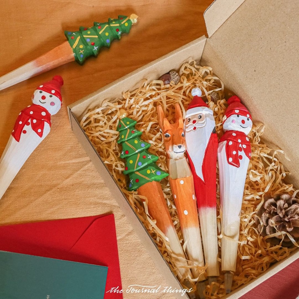 Bút Gel Gỗ Trang Trí Giáng Sinh, Christmas