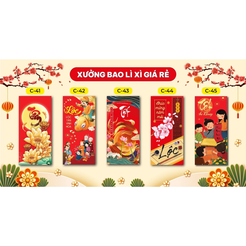 COMBO 50 BAO LÌ XÌ- XƯỞNG BAO LÌ XÌ GIÁ RẺ TẾT 2022-CHUYỂN SỈ BAO LÌ XÌ TẾT NHÂM DÂN 50 MẪU ĐA DẠNG-tặng túi kiếng