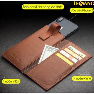 Bao da rút Puloka cho iPhone X/XS kiêm vi đựng điện thoại, tiền, thẻ ATM