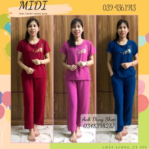 Bộ Đũi Tơ tay ngắn Quần Dài Cho Mẹ Cho bà - Bộ mặc ở nhà người trung niên uy quyền lịch sự và trang nhã cho người trưởng