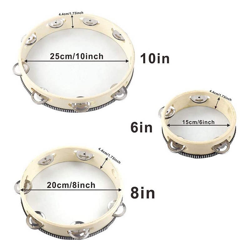 High Quality 3 Pcs 6inch/8inch/10inch Tambourines,Hand Held Drum for Party,KTV,Etc
