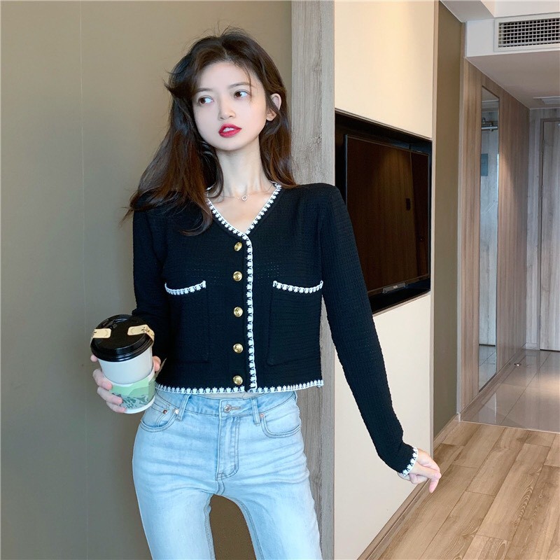 Áo cardigan dệt kim tay lỡ dáng croptop cổ tim ulzzang Hàn Quốc C60 - MaoMao